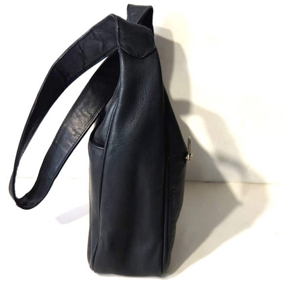 Nino Bossi Genuine Supple Soft Leather Classic Black Shoulder Bag - Picture 4 of 10